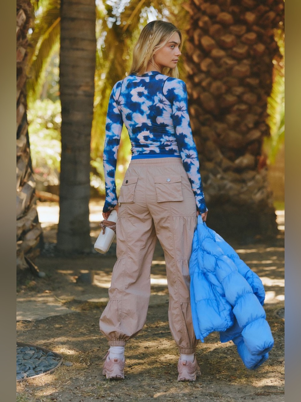 Free People Tempo Ruched UV Protection Printed Long Sleeve in Watercolor Blue - Picture 2 of 4